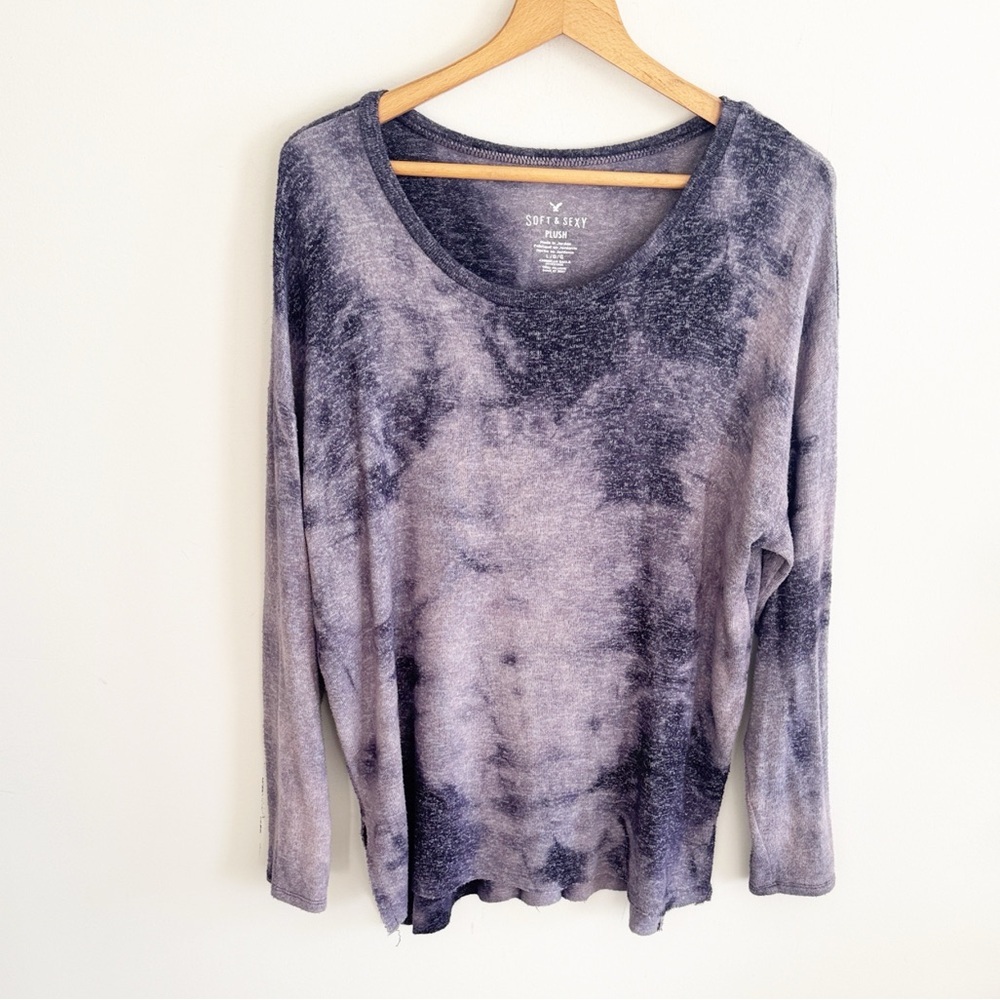 American eagle purple tie dye lightweight knit long sleeve sweater top sz L